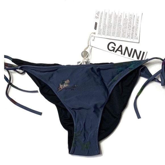 Ganni charcoal gray floral print string bikini bottom NWT - Picture 2 of 4